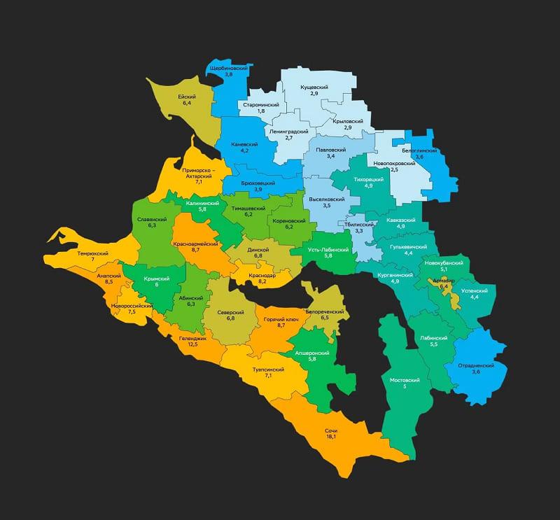 Цены на загородные дома в Краснодарском крае (по районам)